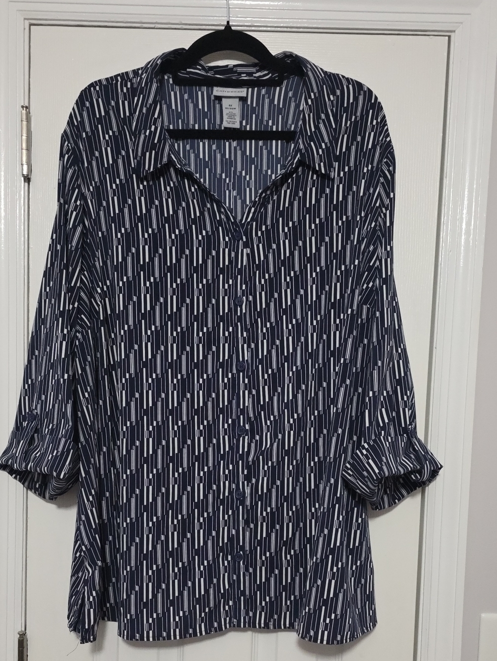 Catherines Navy and White Geometric Button-Down Shirt